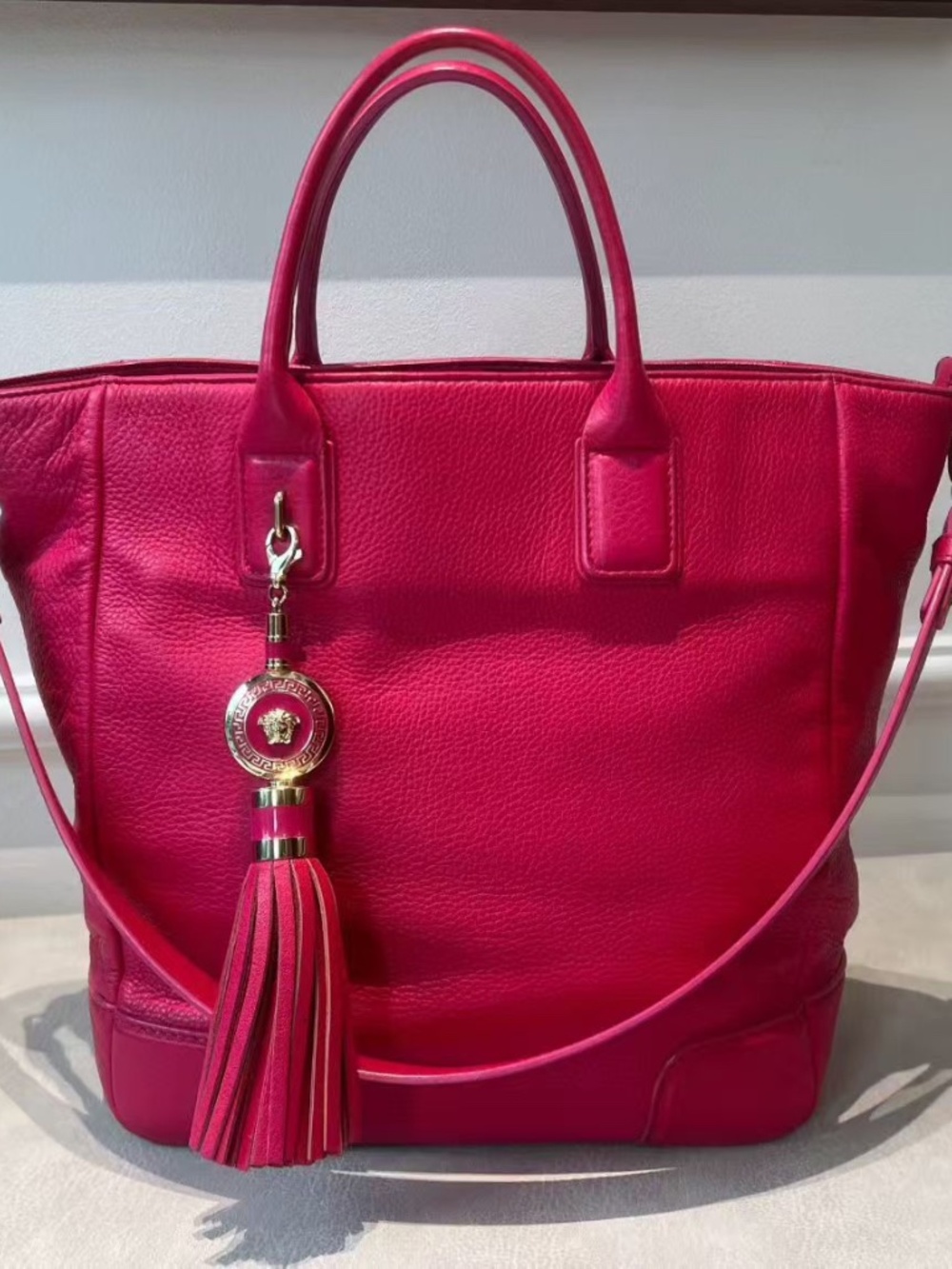 N16 Pre-Owned Versace Rose Pink Leather Tote Bag 24CM